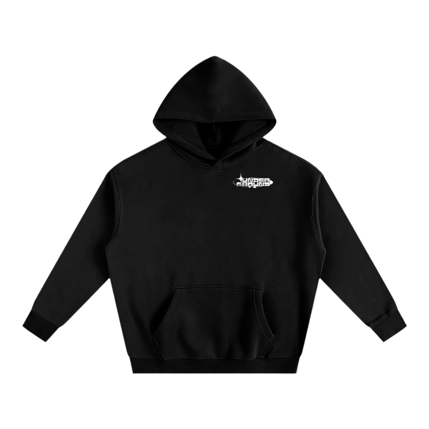 Black hoodie with a logo on a white background