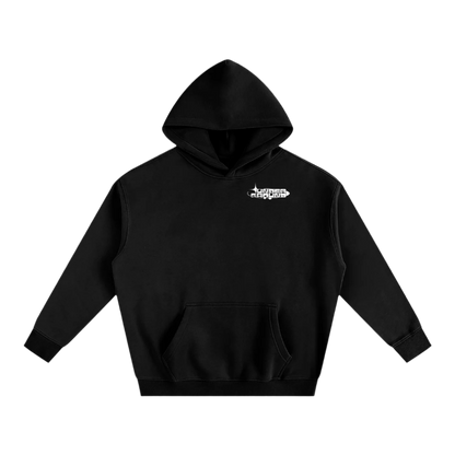 Black hoodie with a logo on a white background