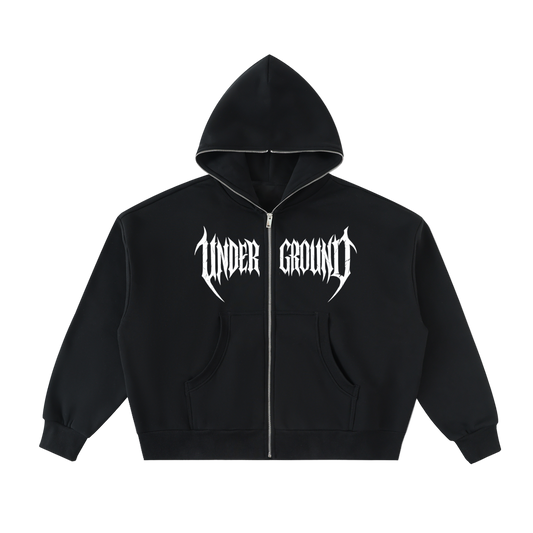 Black hoodie with 'Under Ground' text on a white background