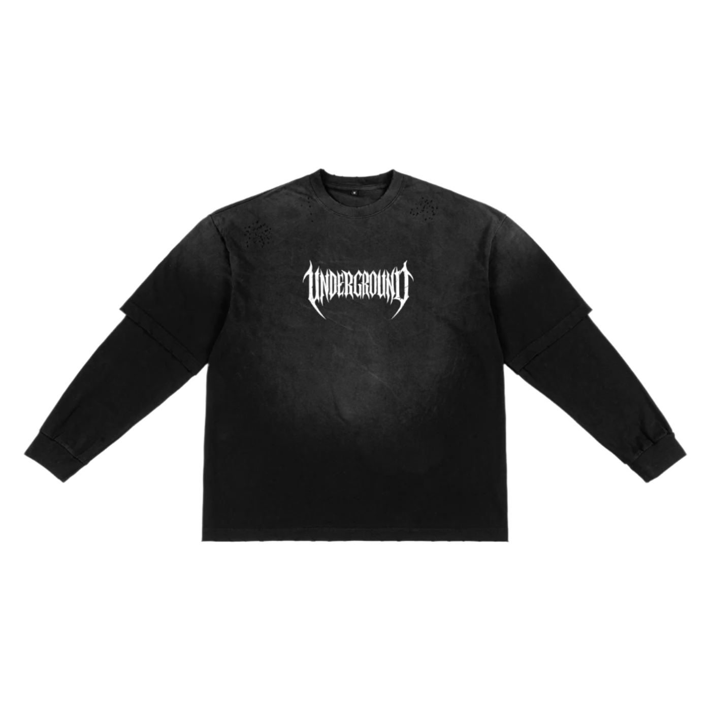 Black long-sleeve shirt with 'Underground' text on a white background