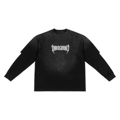 Black long-sleeve shirt with 'Underground' text on a white background